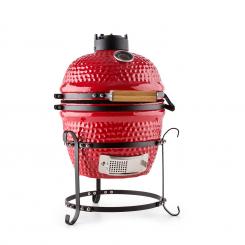 Princesize Kamado-Grill Barbecue en céramique Barbecue fumoir BBQ | Grille en acier inoxydable | Pour griller, cuire à feu doux, fumer ou cuire au four | Thermomètre jusqu'à 425 °C |  châssis en acier inoxydable
