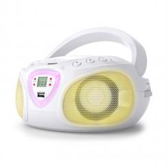 Roadie CD Boombox mit FM-Radio und Lichtshow | CD-Player | FM-Radio | Bluetooth 5.0 | LED Disco Light Effect | USB | AUX-In | 3,5 mm Klinkenanschluss für Kopfhörer | portabel