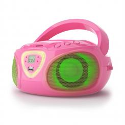 Roadie CD Boombox mit FM-Radio und Lichtshow | CD-Player | FM-Radio | Bluetooth 5.0 | LED Disco Light Effect | USB | AUX-In | 3,5 mm Klinkenanschluss für Kopfhörer | portabel