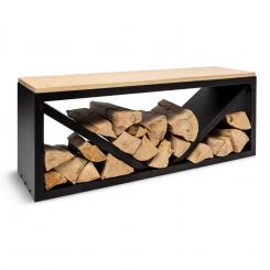 Firebowl Kindlewood L Black Meuble de rangement pour le bois et banc 104x40x35cm Bambou Zinc