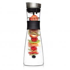 Glaswerk Sile Karaffe Glaskaraffe Wasserkaraffe | 1 Liter | Borosilikatglas | Fruchtspieß mit Stopper | Edelstahldeckel | Silikongriff