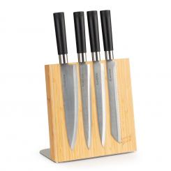 magnetischer Messerblock | Material: Bambus & Edelstahl |  magnetisch | für 4 bis 6 Messer | rutschfester Standfuß | natur | Form: schräg
