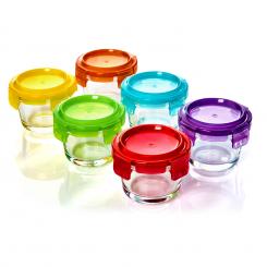 Set da 6 vasetti per bambini coperchi colorati chiusura ermetica neutrali sui sapori