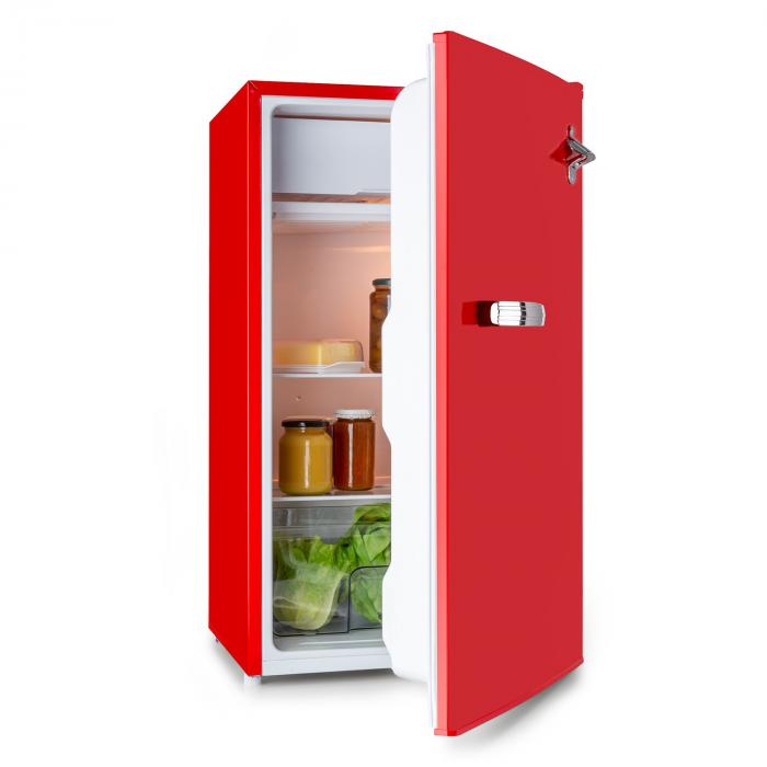 Beercracker 91L Kühlschrank, Volumen: 91 Liter, Energieeffizienzklasse F, mit Gefrierfach, Gemüsefach, 3 Türfächer, Flaschenöffner am Gerät