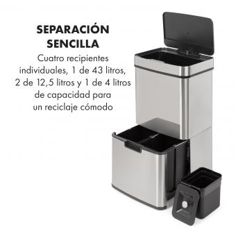 Klarstein Touchless Cubo de basura con sensor de 72 L 4 compartimentos ABS PP Acero inoxidable Plata Metalica