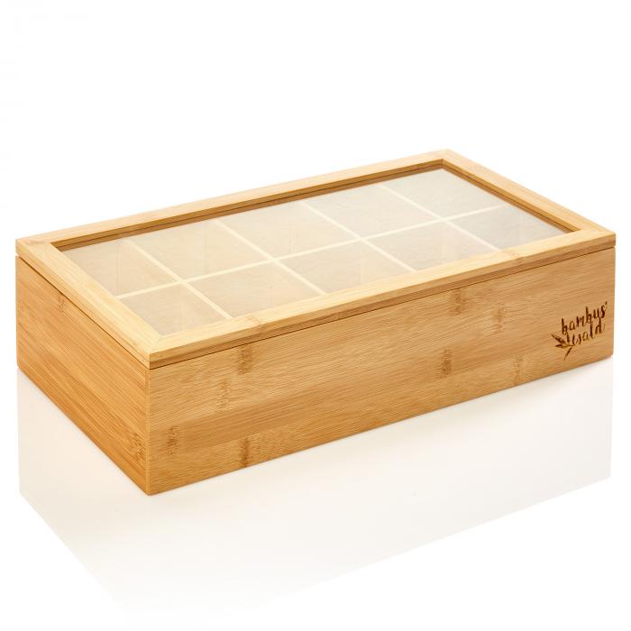 Boîte pour sachets de thé en bambou, boîte pour thé avec 8 compartiments et  couvercle transparent - Votre boutique en ligne suisse d'articles en  matières naturelles